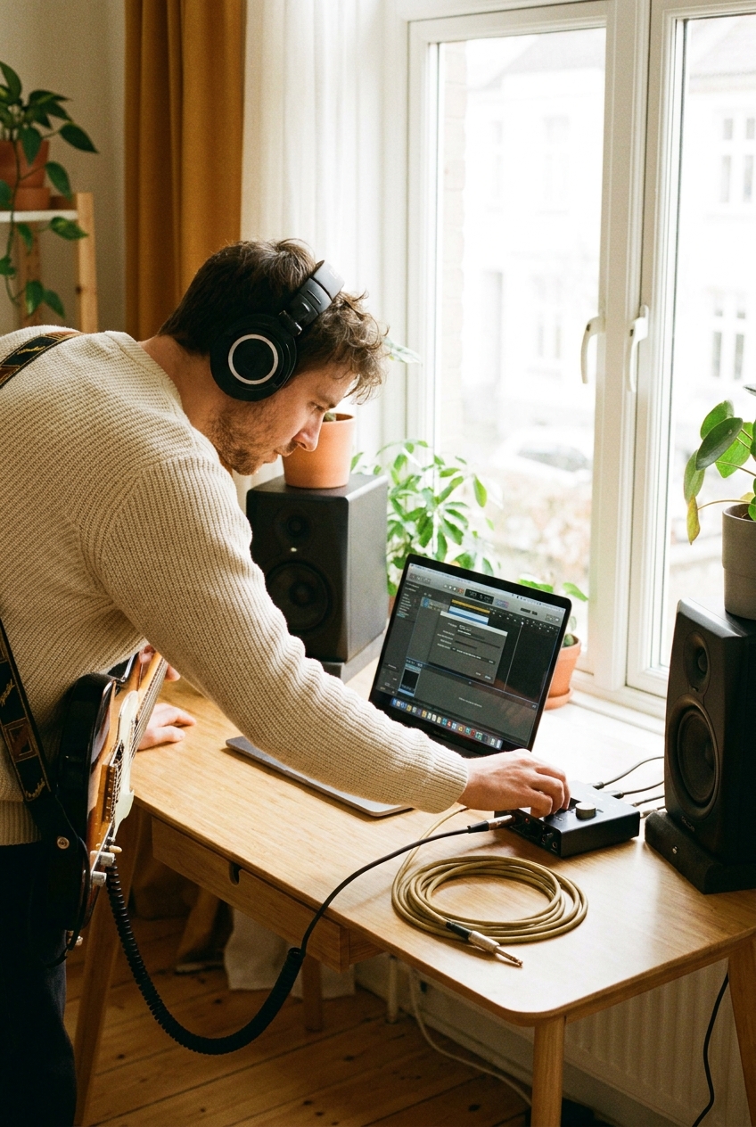Postazione home studio con buffer audio